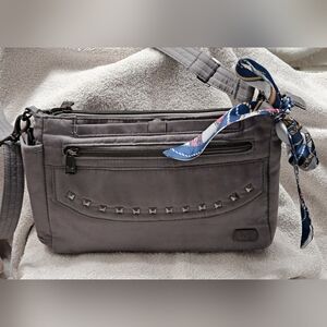 Lug Pacer Grey Charcoal Crossbody Bag Purse Tons O Pockets Unisex w/ Stud Detail